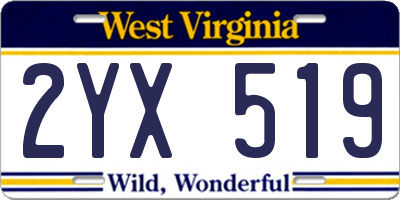 WV license plate 2YX519