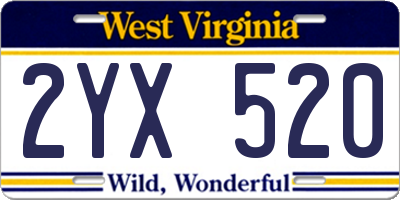 WV license plate 2YX520