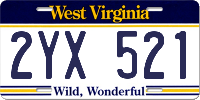 WV license plate 2YX521