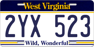 WV license plate 2YX523