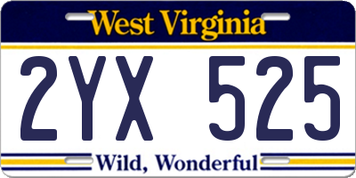 WV license plate 2YX525