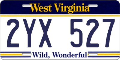 WV license plate 2YX527