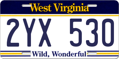 WV license plate 2YX530