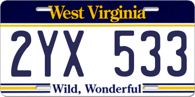 WV license plate 2YX533