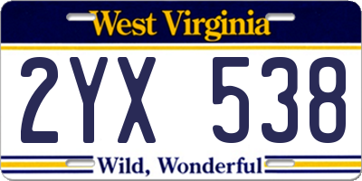 WV license plate 2YX538
