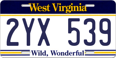 WV license plate 2YX539