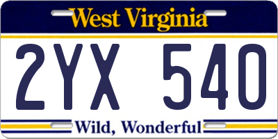 WV license plate 2YX540