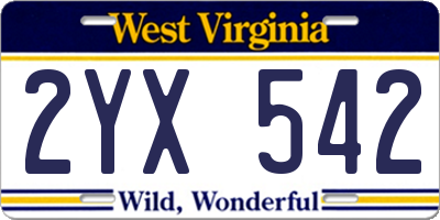 WV license plate 2YX542