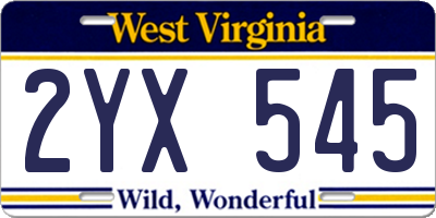 WV license plate 2YX545
