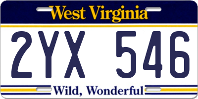 WV license plate 2YX546