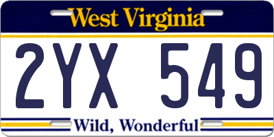 WV license plate 2YX549