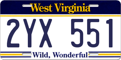 WV license plate 2YX551