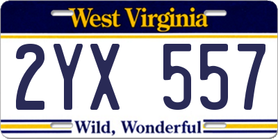 WV license plate 2YX557