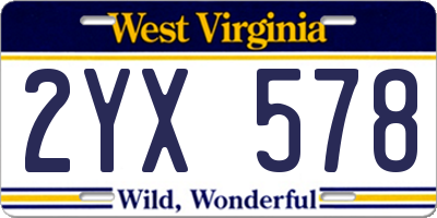 WV license plate 2YX578