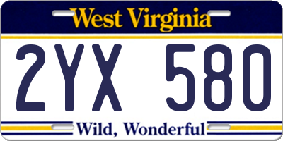 WV license plate 2YX580