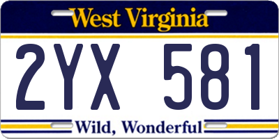 WV license plate 2YX581