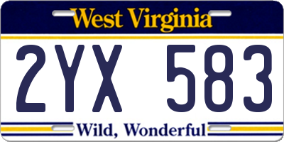 WV license plate 2YX583