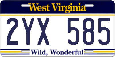 WV license plate 2YX585