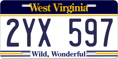 WV license plate 2YX597