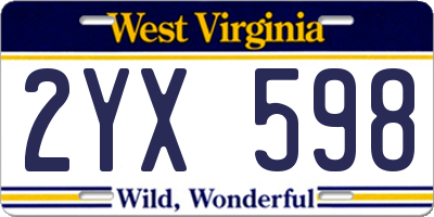 WV license plate 2YX598