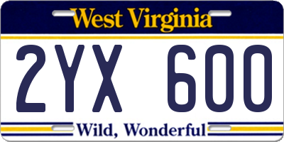 WV license plate 2YX600