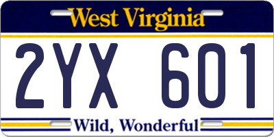 WV license plate 2YX601