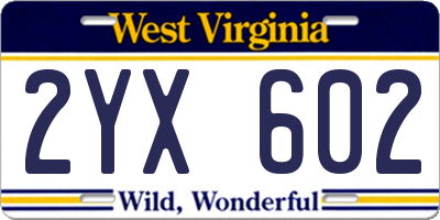 WV license plate 2YX602