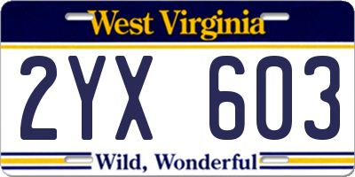 WV license plate 2YX603