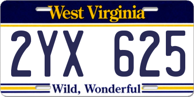 WV license plate 2YX625