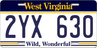 WV license plate 2YX630