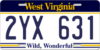 WV license plate 2YX631