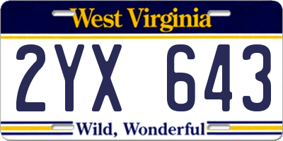 WV license plate 2YX643