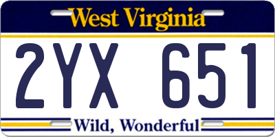 WV license plate 2YX651