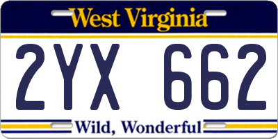 WV license plate 2YX662