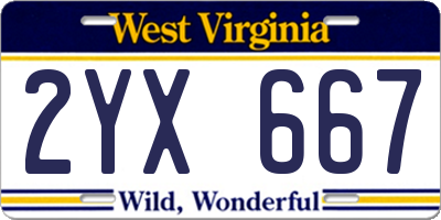 WV license plate 2YX667
