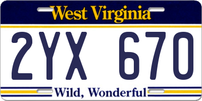 WV license plate 2YX670