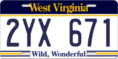 WV license plate 2YX671