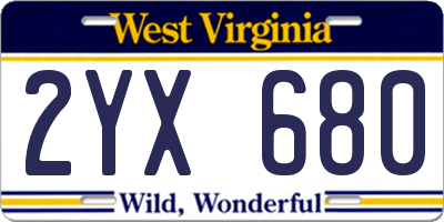 WV license plate 2YX680