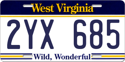 WV license plate 2YX685