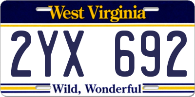 WV license plate 2YX692