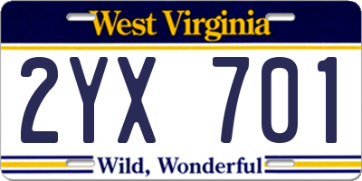 WV license plate 2YX701