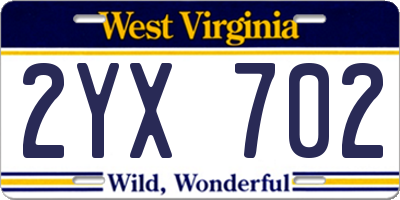 WV license plate 2YX702