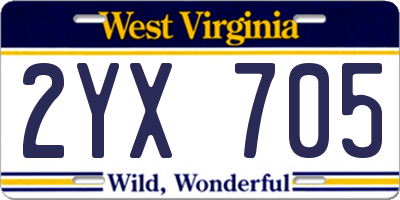 WV license plate 2YX705