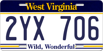 WV license plate 2YX706