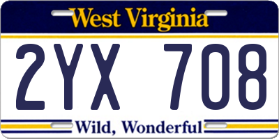 WV license plate 2YX708
