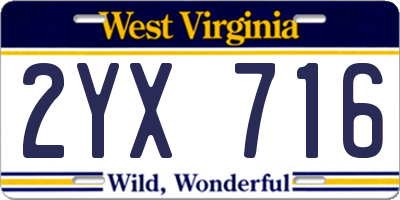 WV license plate 2YX716