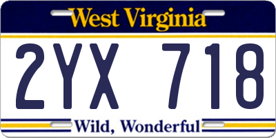 WV license plate 2YX718