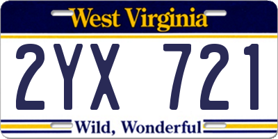 WV license plate 2YX721