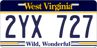 WV license plate 2YX727