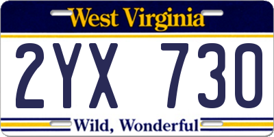 WV license plate 2YX730